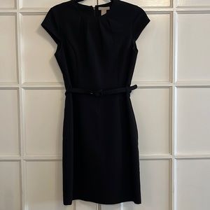 H&M black, belted sheath dress - size S